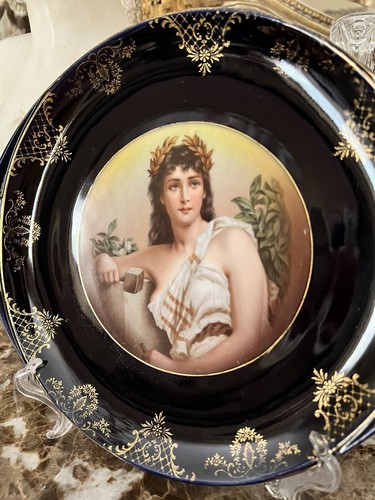 Antique Rosenthal Portrait Handled Plate Woman Helen of Troy Cobalt Gold Border - Picture 2 of 4