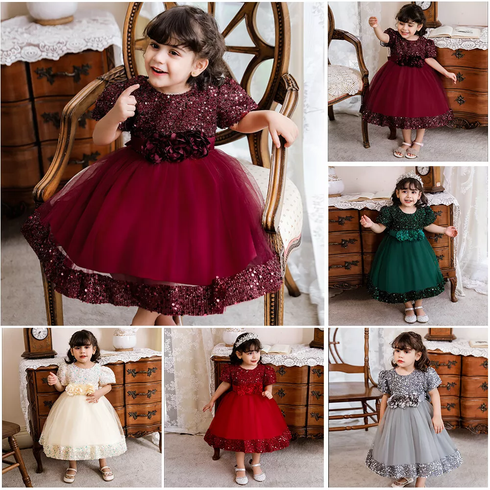 Baby Girls Dress Rose Flower Princess Wedding Birthday Party Costume Kids  Dress