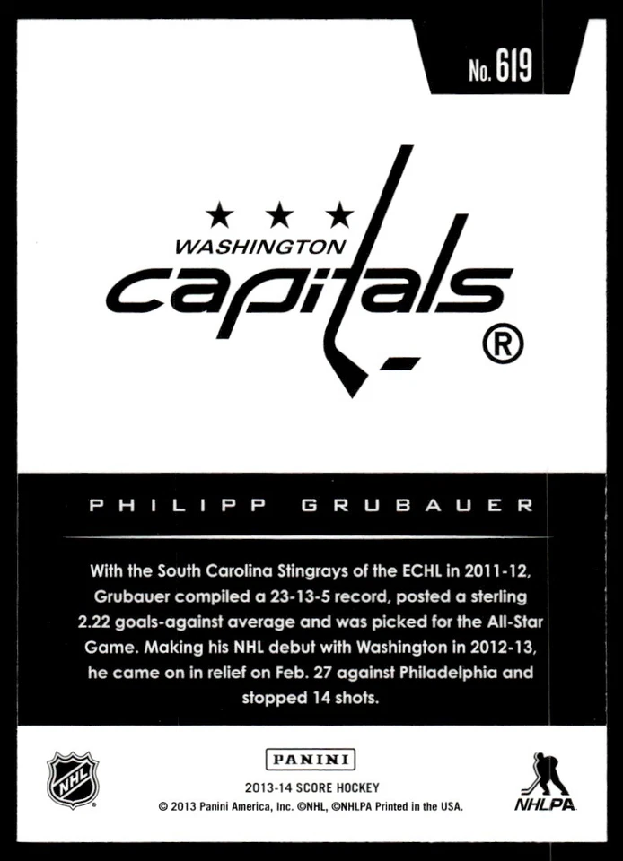 2013-14 SCORE HOT ROOKIES Philipp Grubauer Washington Capitals #619 R77 - Image 2 of 2
