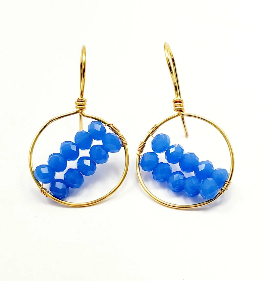 Preciosos Pendientes de Aro para Mujer Joyería Moda Gota Azul Cristal Boho  Foto 2 de 4
