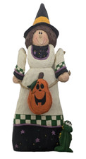 Vintage Wooden Halloween Witch Pumpkin Decoration