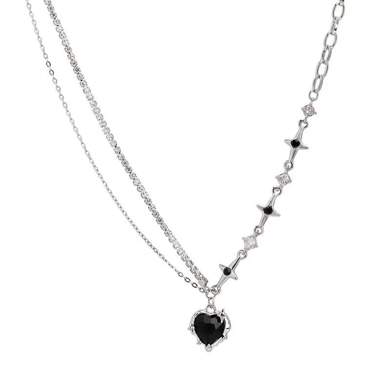 Y2K Heart Diamond Necklaces For Women Girls Crystal Silver Pendant Aesthetic Asy