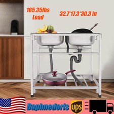Commercial Stainless Steel Sink Double Bowl Utility Sink Kitchen Freestanding