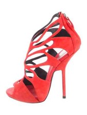 Giuseppe Zanotti Red Suede Cutout Accent Pumps Size 8 IT 38 Very Good Condition