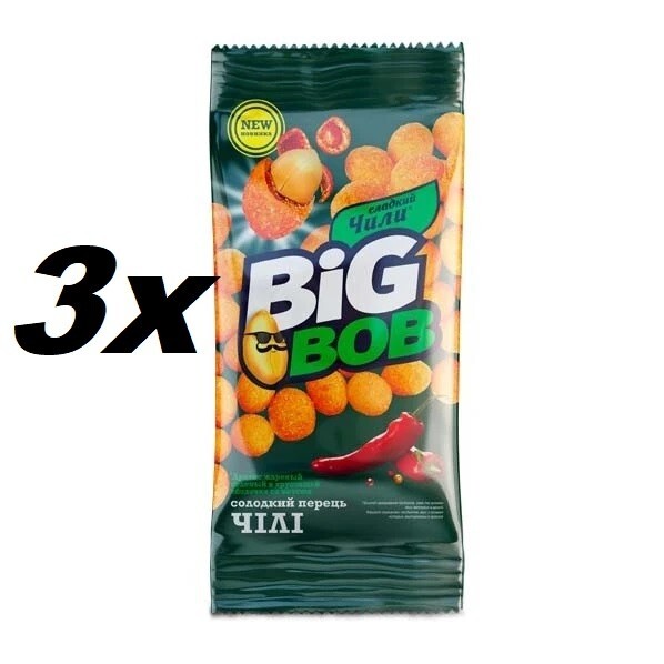 Cacahuetes 70 g Big bob asados salados en una cáscara crujiente con sabor a chile 3 piezas