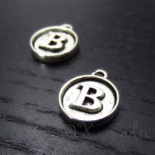 Alphabet Initial Letter "B" 14mm Silver Plated Charms C5864 - 5, 10, 20PCs