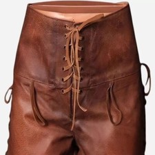Western Cowboy Style Leather Pant Native American Brown Leather Pant Side Laces