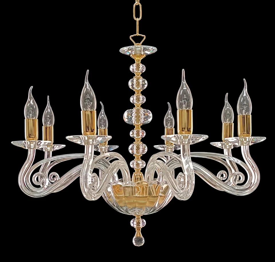 LAMPADARIO CRISTALLO 8 LUCI ROMAN ORO SOSPENSIONE ARTIGIANALE ITALIANO - Immagine 2 di 4