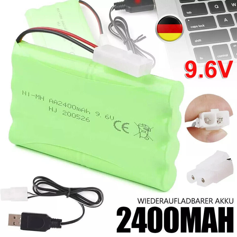 9,6V NiMH Akku 2400mAh Pack Tamiya Stecker mit USB-Ladegerät für RC Auto Drone~ - Bild 3 von 4