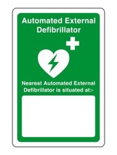 AED Safety sign - Automated external defibrillator is situated at emergency sig