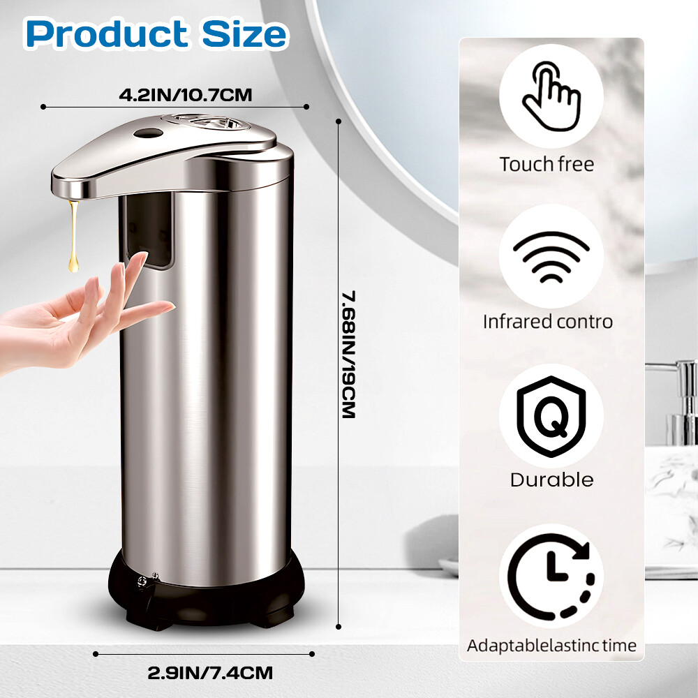Touch-Free Rechargeable Soap Pump Dispenser Auto Handfree Sensor Stainless 280ML