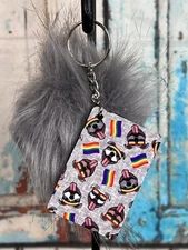Pit Bull Rainbow Keychain With Faux Fur Pom-Pom