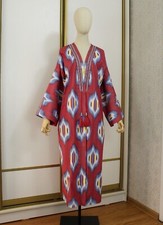 Cotton ikat chapan,Uzbek kaftan cape,boho ikat dress,ethnic abaya,cover kimono
