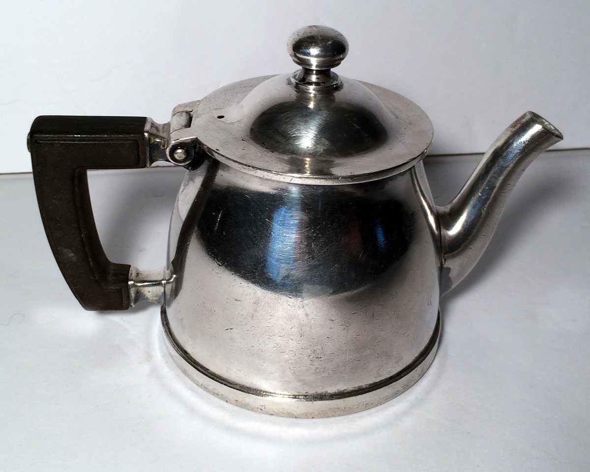 WALLACE HARD SOLDERED 10 OZ COFFEE TEAPOT SYROP BLACK HANDLE