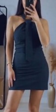 ZARA Women's Black Halter Actual Tie Neck Mini Dress small LBD BNWT SHORT