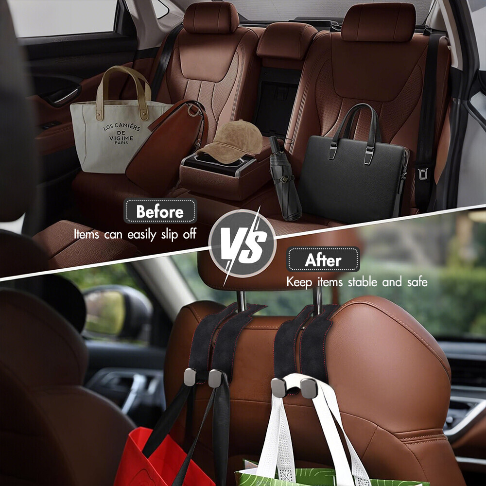 1pcs Black Car Headrest Hook Leather Seat Back Hanger Bag Purse Cloth Holder