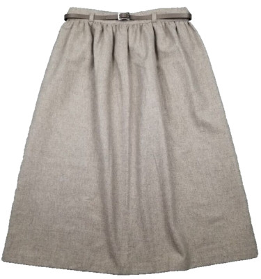 Vtg Midi Wool Skirt Women 8 Beige Pleated Belted Classic Modest Money Lined USA