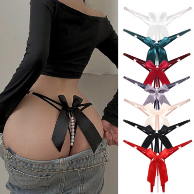 Damen Perlen String Tanga Ouvertslip T-Back Thong Panties Unterhosen Reizvo   