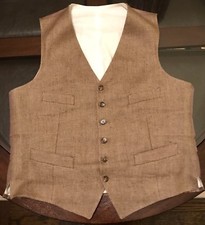Ralph Lauren Gent  s Size 40R 100 Flax Linen VEST Khaki Made In Slovakia