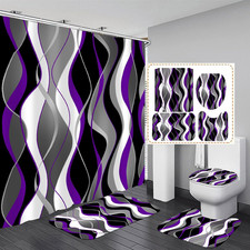 4 Pcs Purple Shower Curtain Black Bathroom Sets with Shower Curtain and Rugs Gre