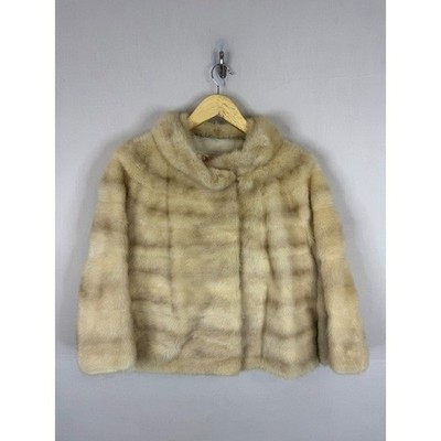 Vintage Shillington Furs Canada Majestic Mink Cropped Jacket Cream Tan Tiered M