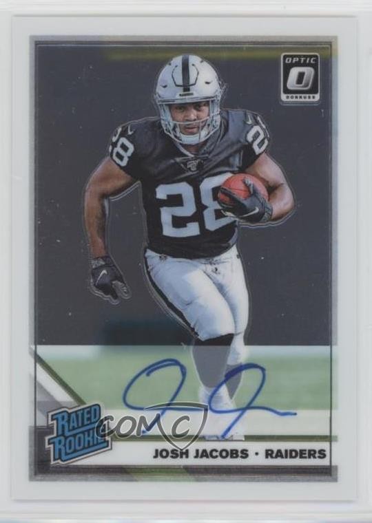 2019 Panini Donruss Optic Rated 48/50 Josh Jacobs #158 Rookie Auto RC u0h