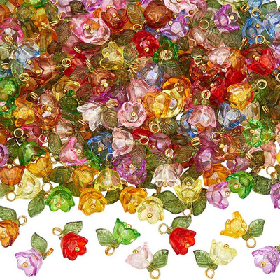 160Pcs Floral Acrylic Tulip Flower Charms Bulk Transparent Plastic Colorful Spri