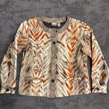 Chicos Animal Print Jacket Womens Size 2 Tiger Leopard Button Front Blazer Brown