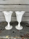 Vintage White Milk Glass Footed Ice Cream Sundae Parfait Tulip Goblets Set of 2