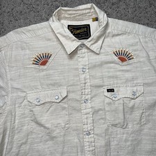 Howler Brothers Shirt Mens Large Beige Gaucho Western Pearl Snap Saw Tooth Yoke