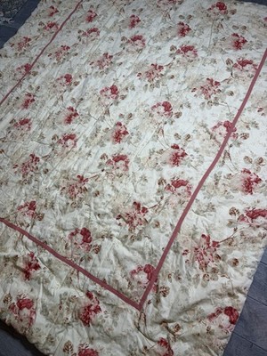 VTG American Living Ralph Lauren Peach Floral Cottage Comforter Queen Stripe 
