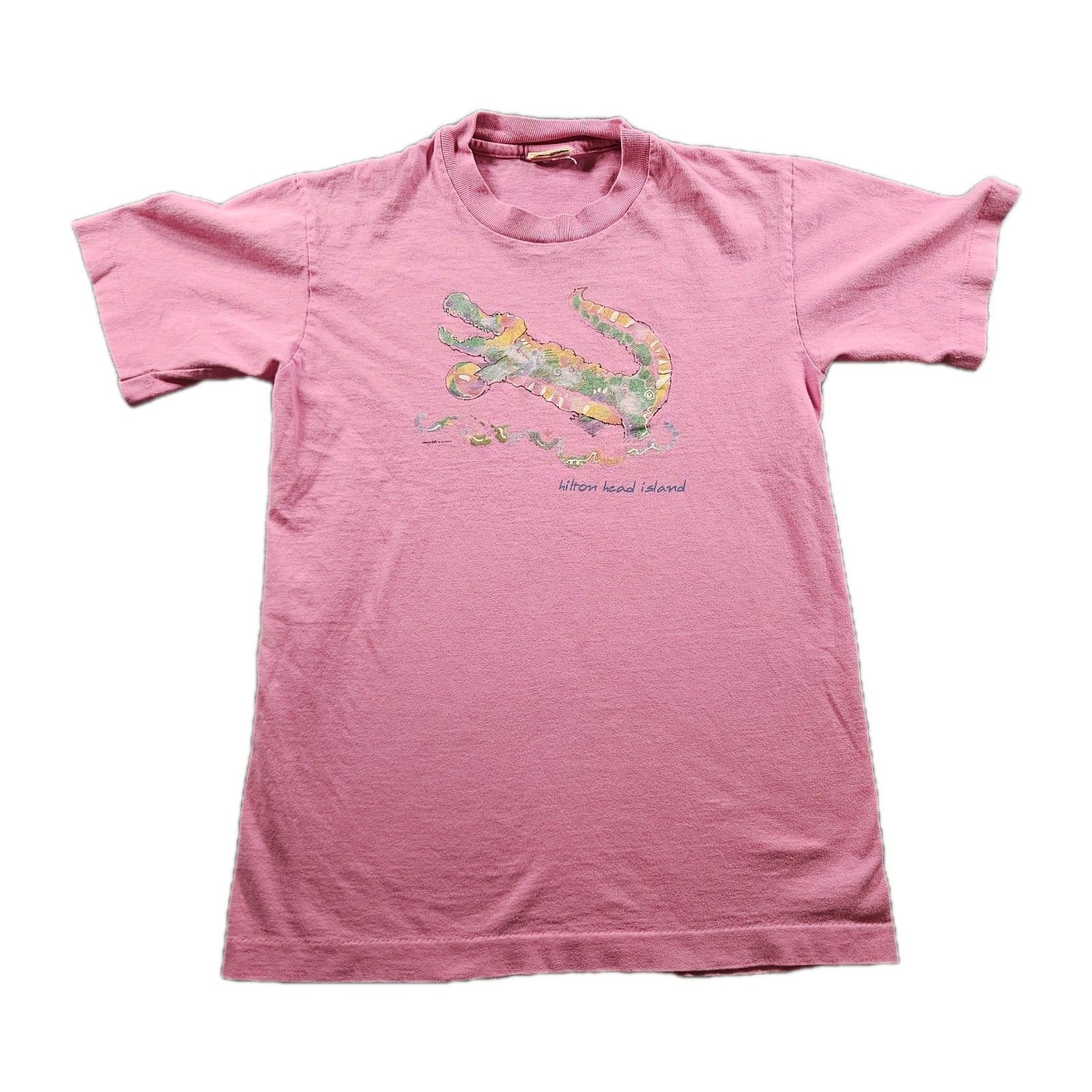 Vintage 80s 90s Hilton Head Island Pink Single-Stitch T-shirt Size Small