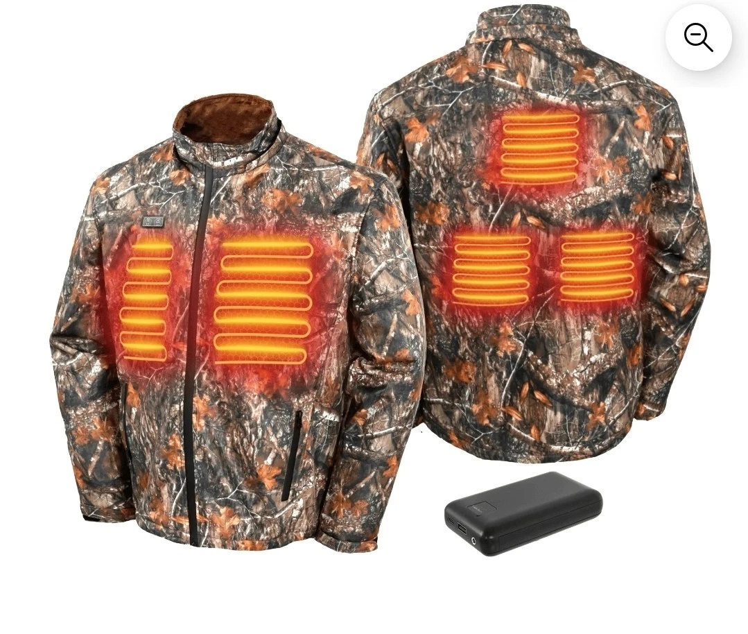 Heated Hunting Jacket Kit, Camo, Men's 2XL, with 7.4V/16,000mAh Battery Pack