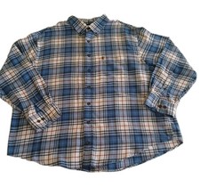 Izod Button Shirt Men's 2XL Blue Plaid Flannel Long Sleeve Casual Classic Fit