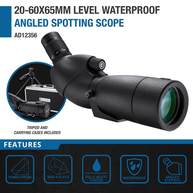 Barska 20-60x 65mm Waterproof Level HD Spotting Scope (Angled) AD12356
