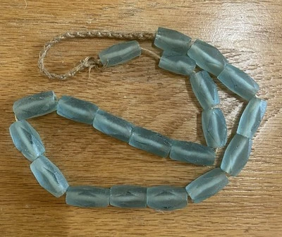 Blue Green African Faceted Tubular Recycled Glass Beads 20 Beads - Image 1 of 4