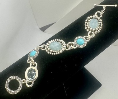 MICHAEL DAWKINS Sterling Silver Blue Topaz Turquoise Quartz Starry Bracelet