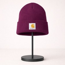 New Carhartt Youth Burgundy Maroon Cuffed Logo Hat Beanie OS