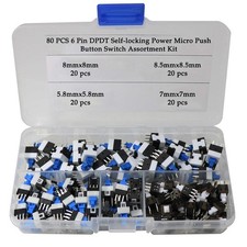 80 Pcs 6 Pin DPDT Self-Locking Power Micro Push Button Switches5.8X5.8mm 7X7m...