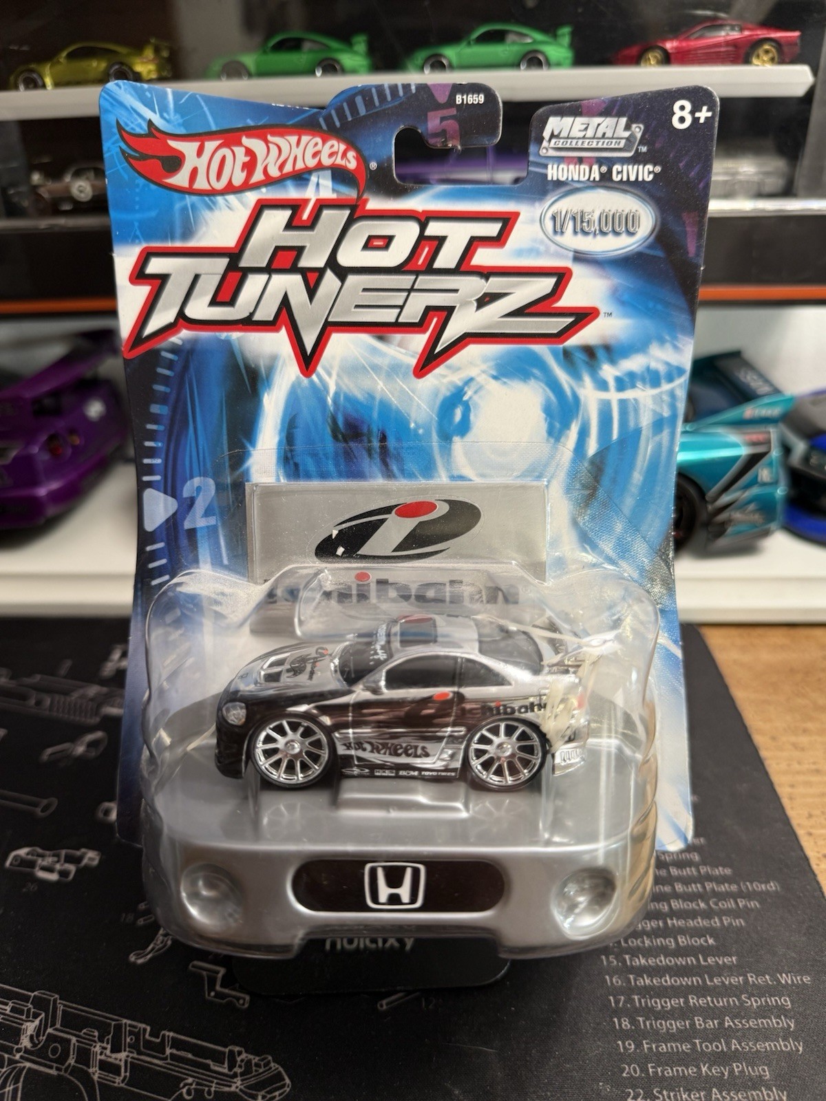2003 Hot Wheels Hot Tunerz Honda Civic Silver Chrome 1/15,000