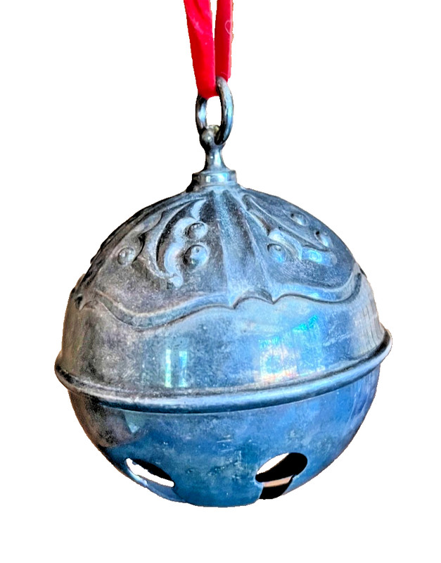 1990 Reed and Barton Silverplate Holly Bell Christmas Ornament 3" Diameter
