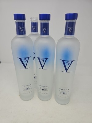 Set of 4 V5 Vodka Frosted Glass Bottles Empty 750ml Decor Bar B11