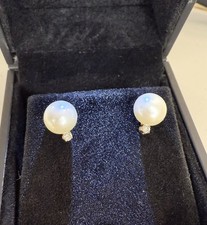 14K Gold 6mm Akoya Pearl  Diamond Stud Earrings -  FI Mark 