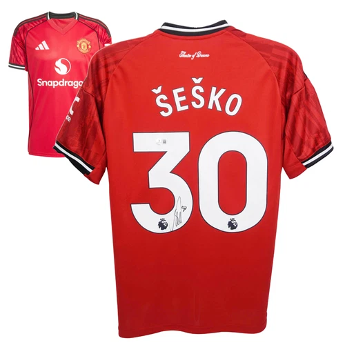 Benjamin Sesko Signed Manchester United Home Soccer Jersey #30 with Beckett COA