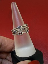 David Yurman Sterling Silver 925 Multi Gemstone 3 Row Berry Confetti Ring Sz 7.5