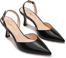 Women Closed Pointed Toe Low Heels Dress Work Wedding Party Slingback Pumps Shoe