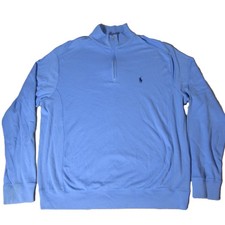Polo Golf Ralph Lauren Pima Cotton Pullover Mens Sz L Blue 1/4 Zip Mock Neck EUC