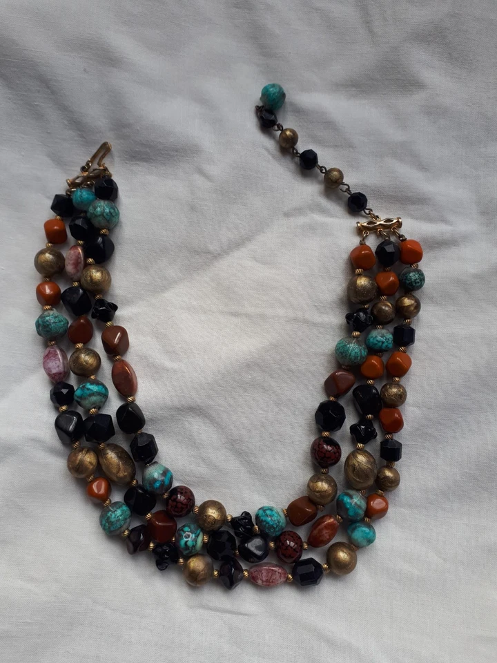 COLLIER RAS DE COU ANCIEN PERLES PIERRES DURES ET TALOSEL - Photo 2/4