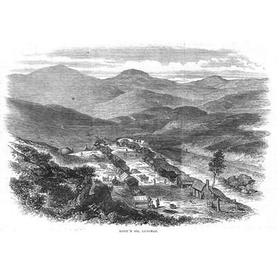 KILDONAN Gold Mining Camp at Baille'N Oir, Sutherland - Antique Print 1869
