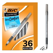 BIC Round Stic Grip Xtra Life Ball Pen, Medium Point 1.2mm , Black, 36-Count